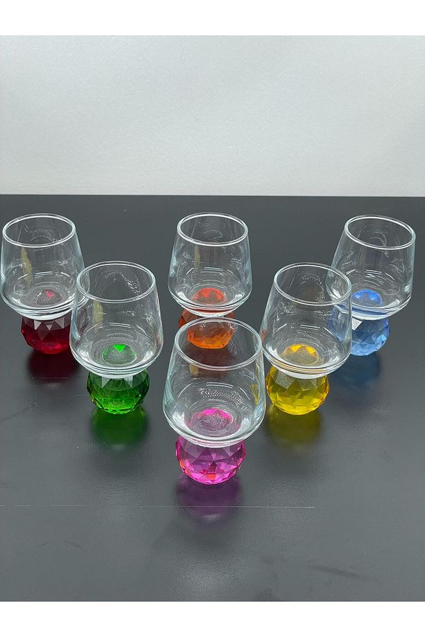 6 Kişilik Cam Renkli Elmas Ayaklı Kahve Yanı Bardağı Bardak 50ml - 2