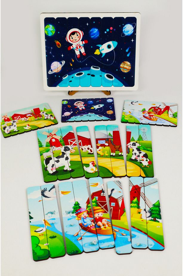 Ahşap Çubuk Puzzle, 3lü Set Puzzle, , Montesorri Puzzle ÇB303 - 1