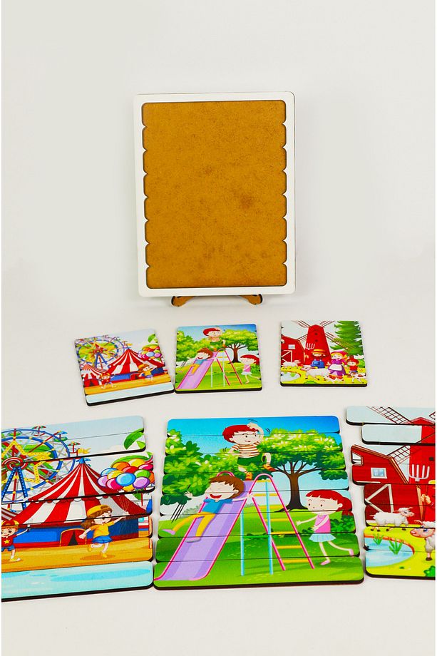 Ahşap Çubuk Puzzle, 3lü Set Puzzle, Lunapark Puzzle, Montesorri Puzzle ÇB301 - 4