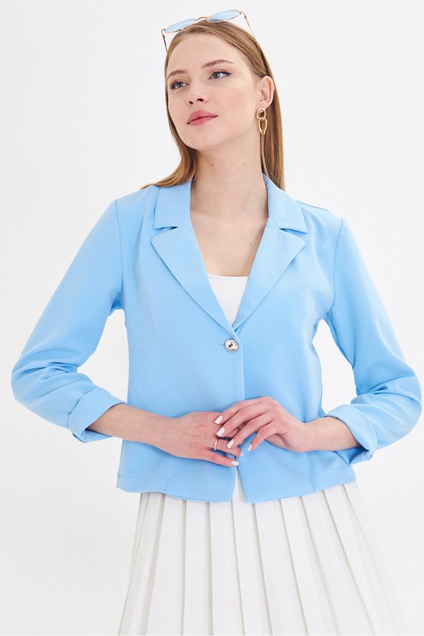 Kadın Bebe Mavi Tek Düğmeli Crop Ceket ARM-22Y001237 - 4