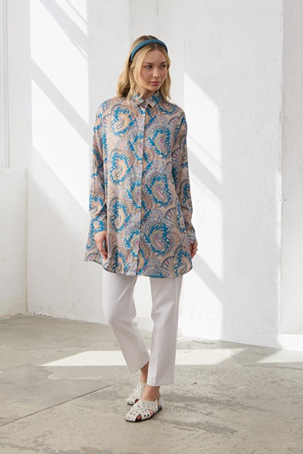 Desenli Gömlek İndigo - 6