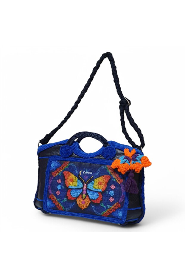 Crochet Knitted Detailed Leather Shoulder Bag, Handmade Special Design Tote Bag