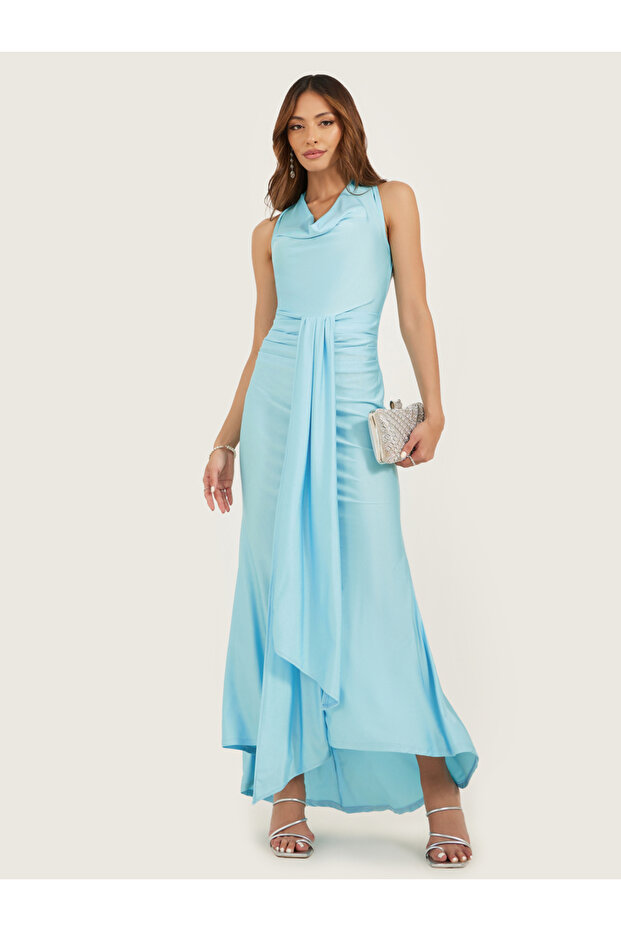 Satin Cowl Neck Sleeveless Mermaid Maxi Dress