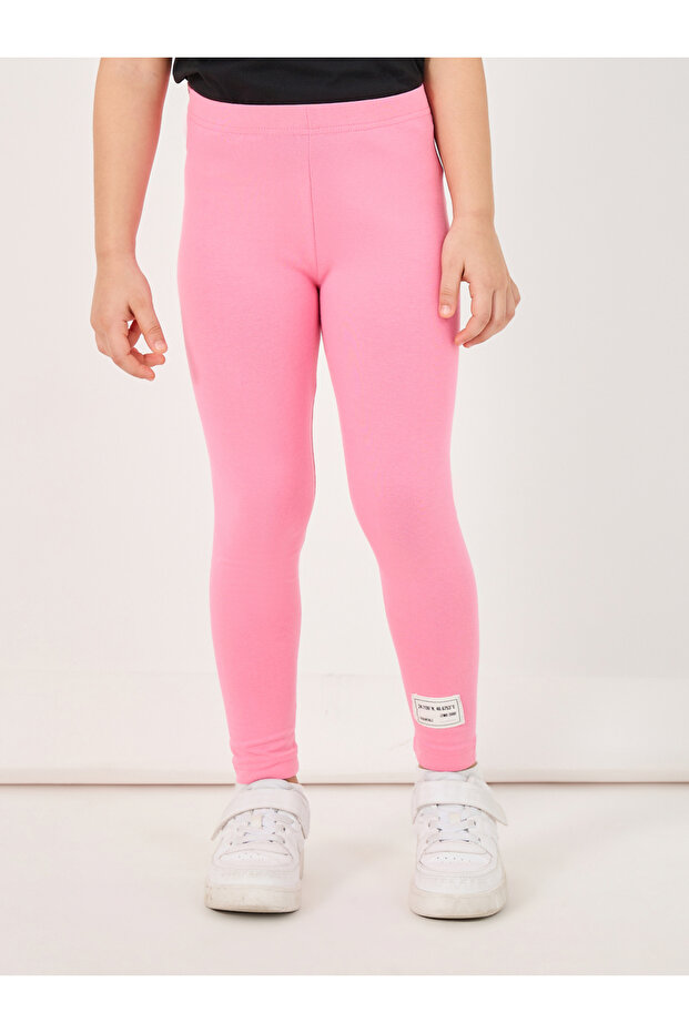 Solid Cotton Leggings with Patch Detail - 1
