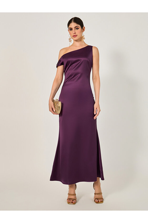Solid One Shoulder A-Line Maxi Dress