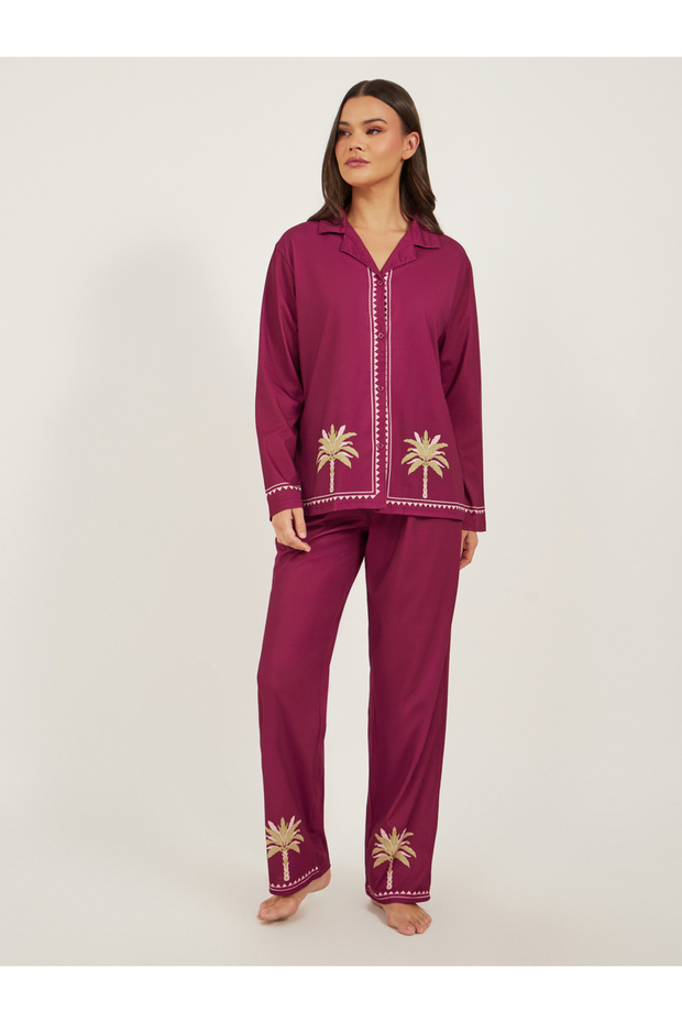 Palm Placement Printed Shirt and Pyjama Pants Set