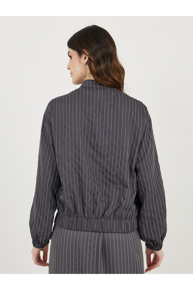 Regular Fit Regular Length Striped Bomber Jacket - 4