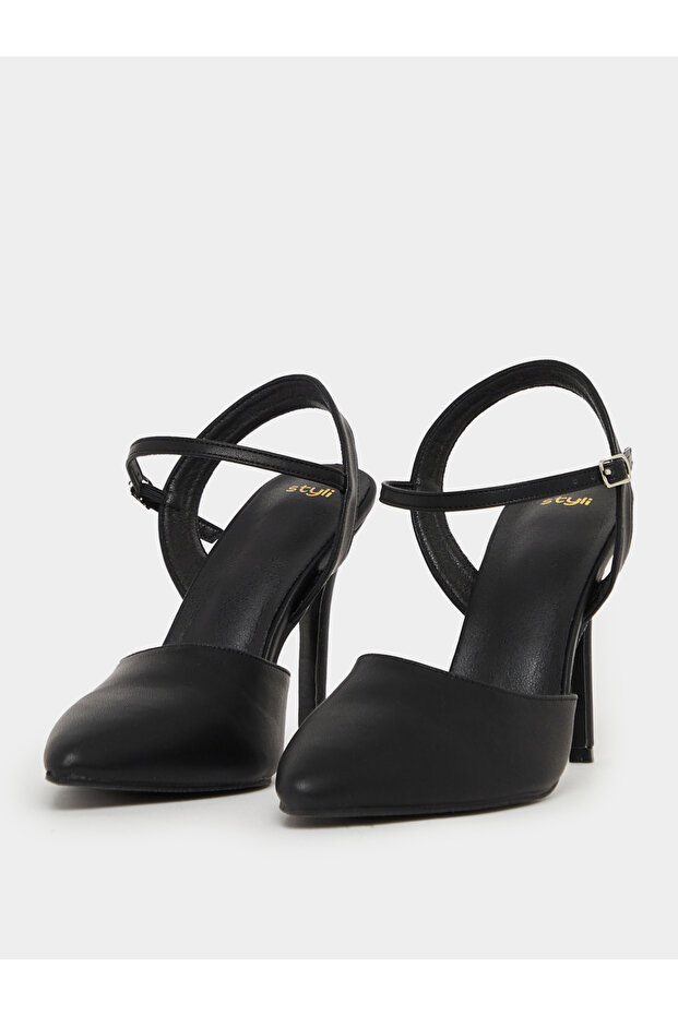 Solid Ankle Strap Pointed Toe Pumps - 3