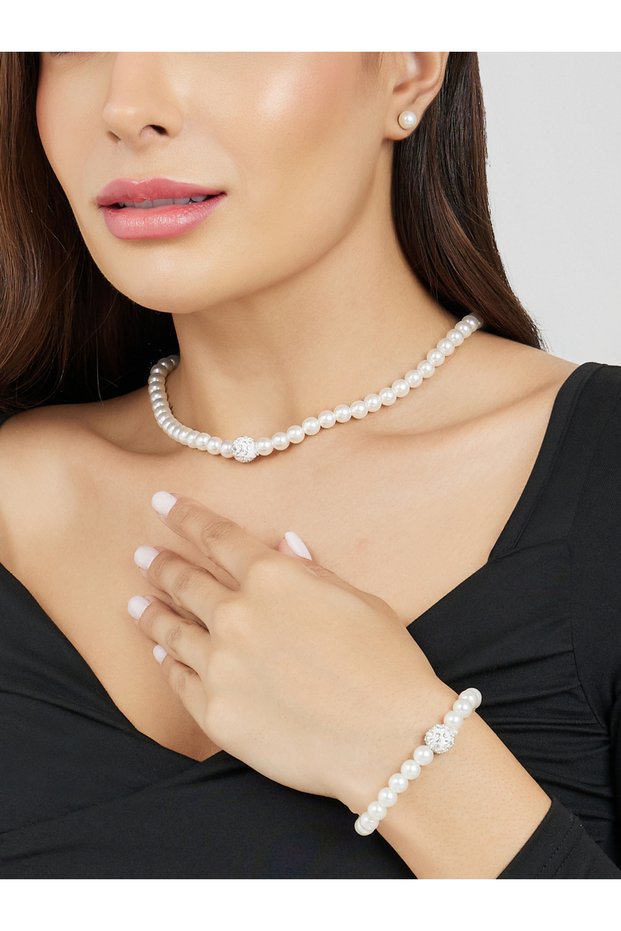 Faux Pearl Earrings- Bracelet and Necklace Jewelry Set