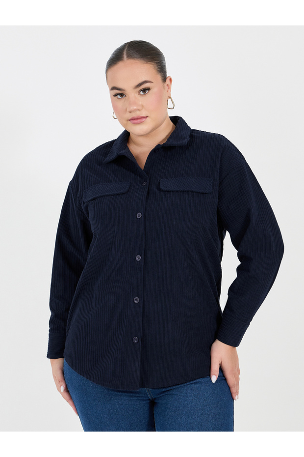 Plus Size Textured Oversized Shirt with Flap Pockets