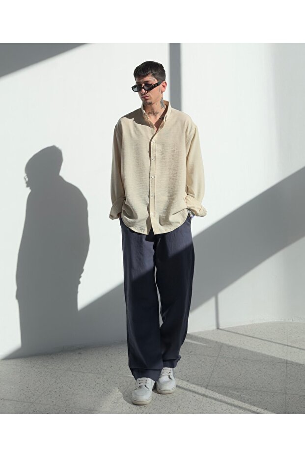 Oversize Keten Gömlek - 8