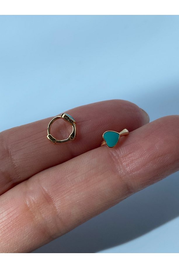 Kalp Okyanus  Mavi Renk Tragus Helıx Lobe Kıkırdak Piercing 6 mm - 4