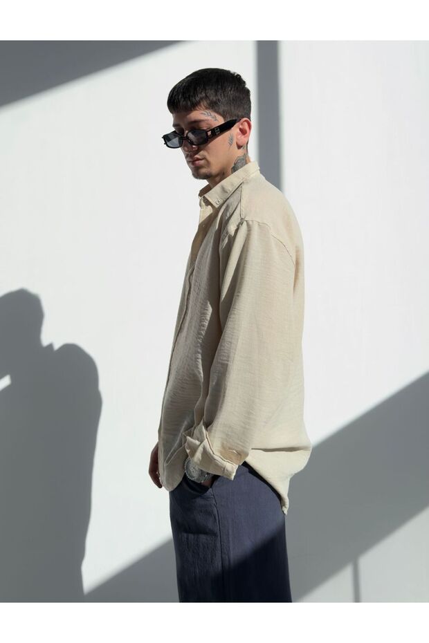 Oversize Keten Gömlek - 5