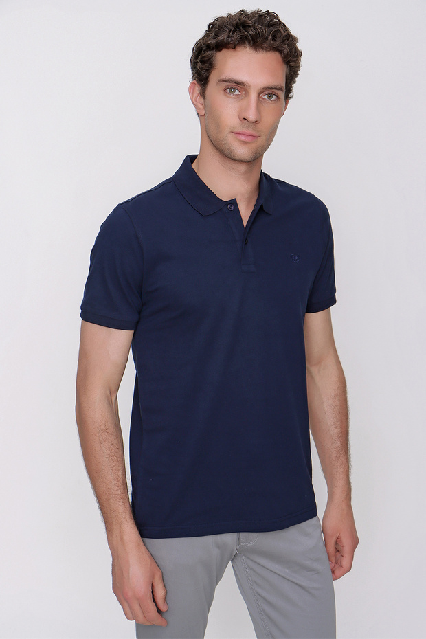 Men's Navy Blue Basic Polo Collar Dynamic Fit T-Shirt