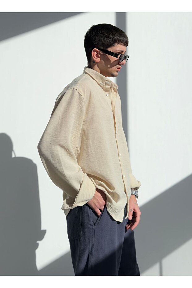 Oversize Keten Gömlek - 4