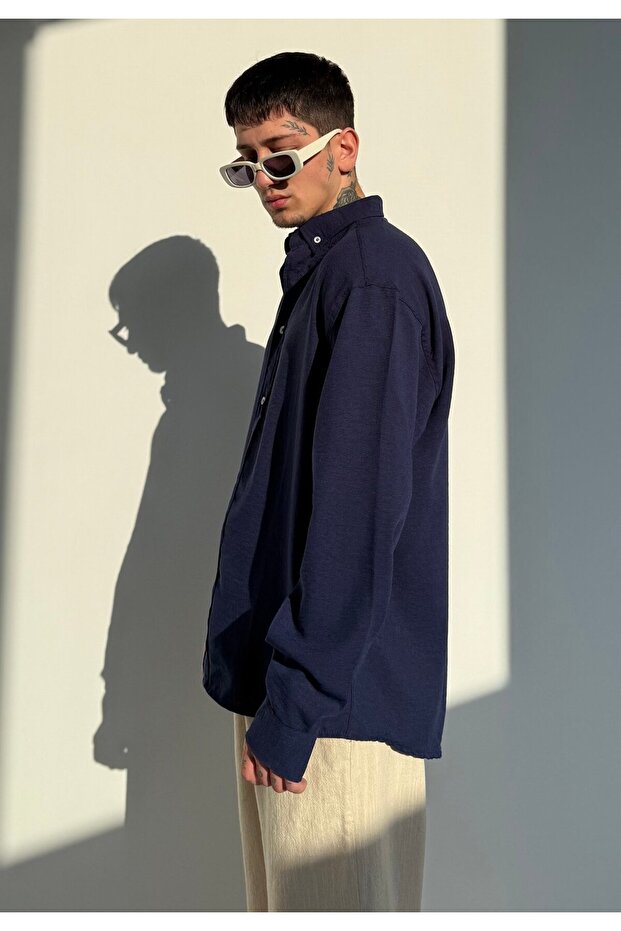 Oversize Keten Gömlek - 8