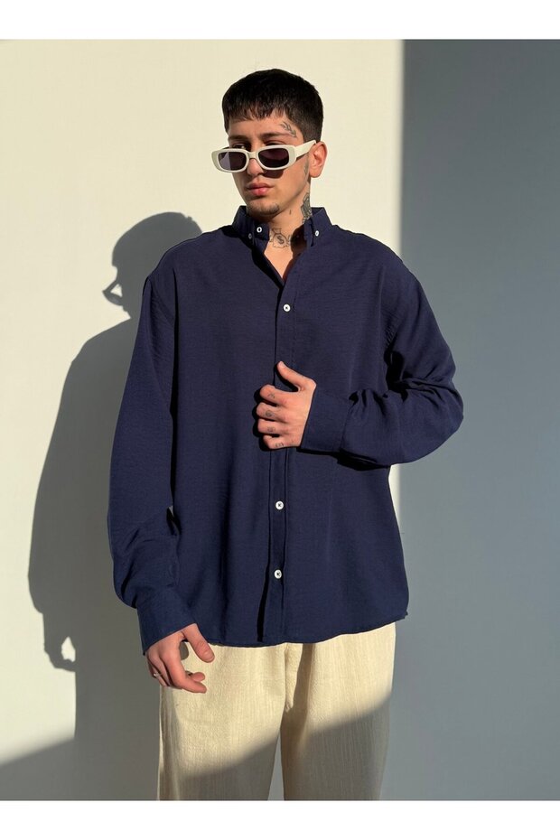 Oversize Keten Gömlek - 6