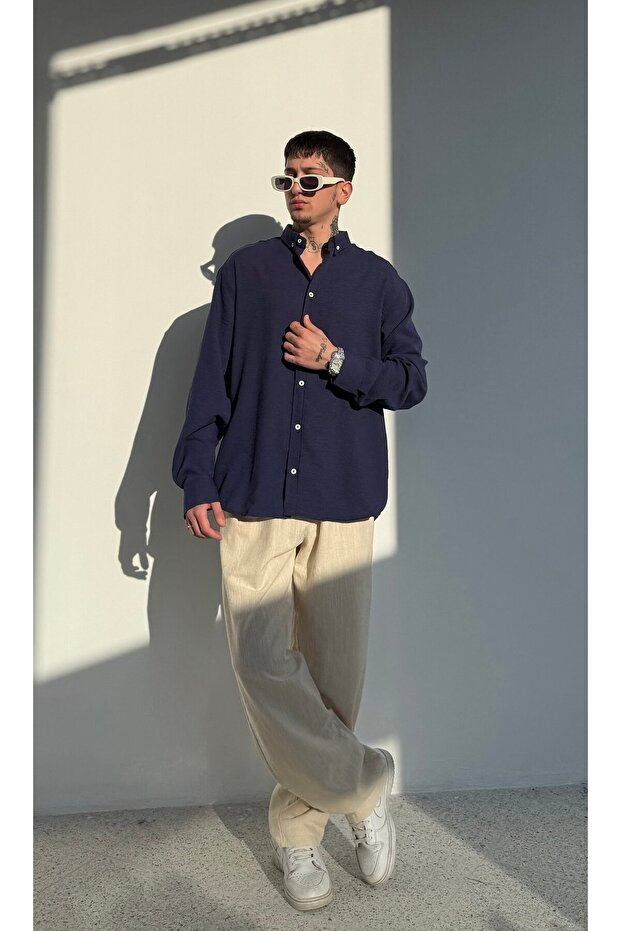 Oversize Keten Gömlek - 7