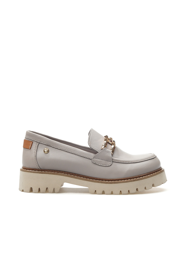 Women's Genuine Leather Buckle Detailed Casual Shoes 25Y D25Ya-3695 Z Gray