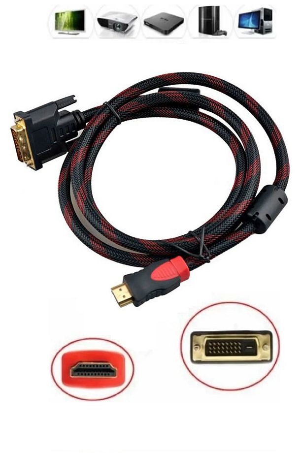 Hdmi To Dvi 24+1 Çevirici Dönüştürücü Monitör Kablosu 1.5 Metre Dual Link DVI-D (24+1) Konnektörlü - 1