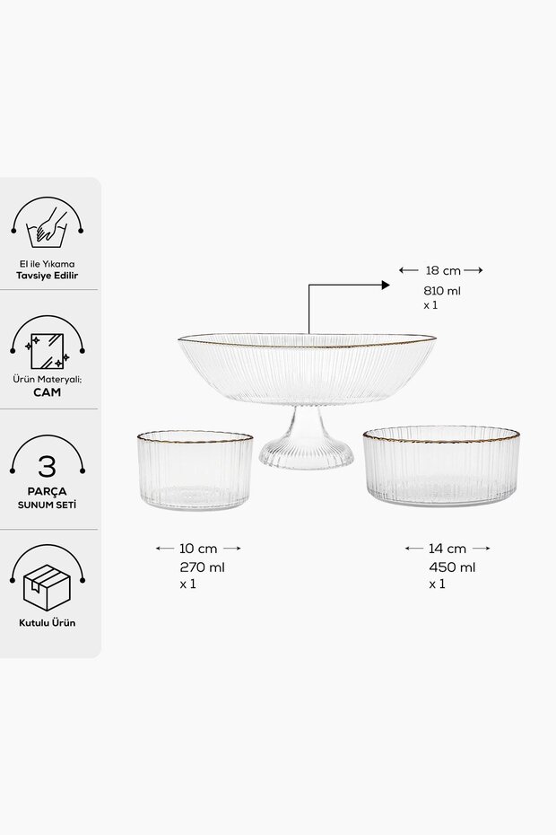 Pierre 3 Parça Cam Servis İkram Seti - 6