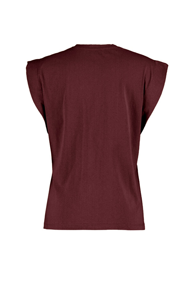 Bordo %100 Pamuk Vatka Görünümlü Basic Bisiklet Yaka Örme T-Shirt TWOSS20TS0021 - 7