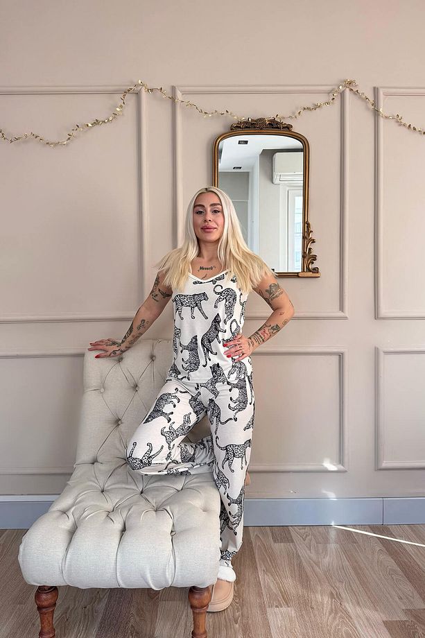 Panther Dantelli Ip Askılı Örme Kadın Pijama Takımı - 7