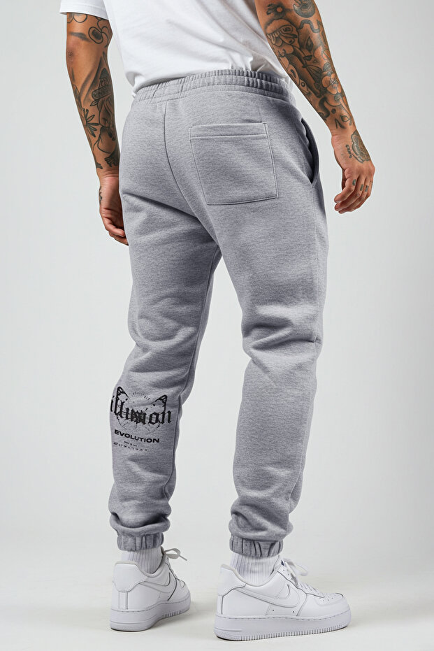 Gri Melanj Oversize/Geniş Kesim Lastik Paça Kelebek Baskılı Bol Eşofman Altı TMNSS25EA00006 - 1