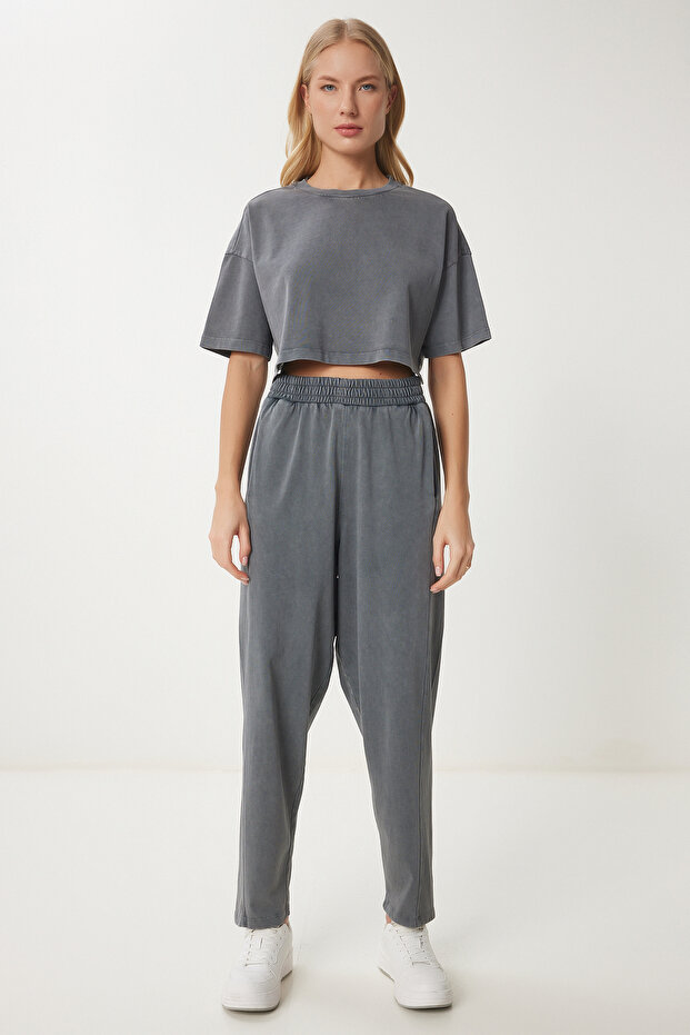 Damen-Trainingsanzug-Set aus Baumwolle mit geräuchertem, verblasstem Effekt BF00101 - 2