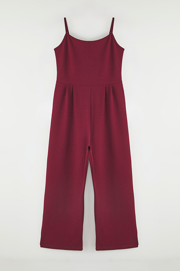 Bordo Askılı Örme Büyük Beden Tulum TBBSS25BG00001 - 5
