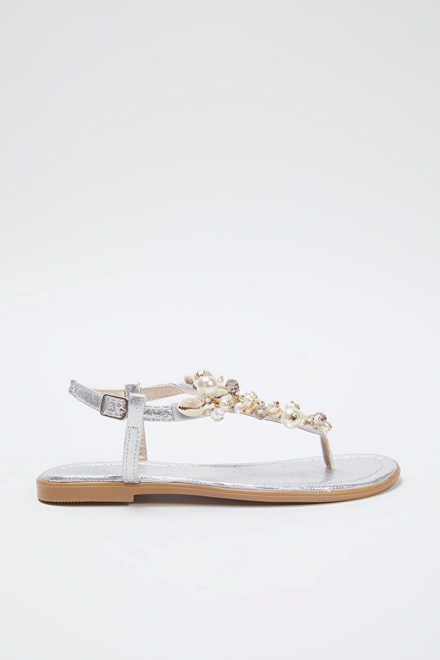 Silberne Muschel Stein Flip Flops Damen Stilvolle Sandalen TAKSS25SD00007 - 5