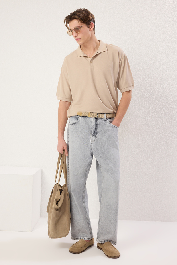 Taş Oversize/Geniş Kesim Dokulu Polo Yaka T-shirt TMNSS25PO00003 - 3