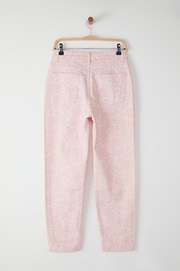 Pembe Şal Desenli Yüksek Bel Mom Jeans TWOSS25JE00237 - 6