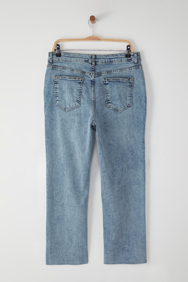 Açık Mavi Yüksek Bel Straight Fit Comfort/Orta Esnek Büyük Beden Jeans TBBSS25CJ00034 - 7