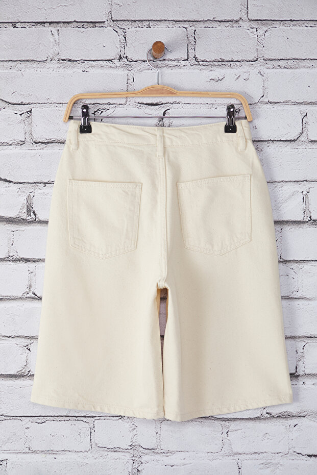 Ekru Normal Bel Denim Bermuda TWOSS25SR00113 - 6