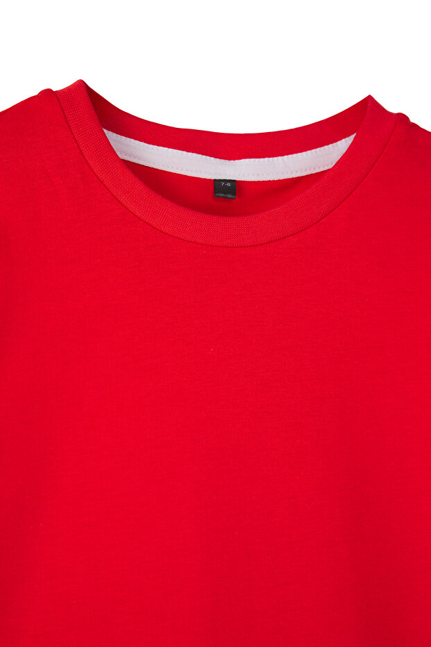 Kırmızı-Beyaz 2'li Erkek Çocuk %100 Pamuk Basic Kısa Kol Örme T-Shirt TKDSS25TS00010 - 3