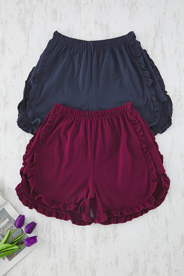 Burgundy-Navy Blue 2-Pack 100% Cotton Ruffled Knitted Pajama Bottoms Thmss25Pj00020