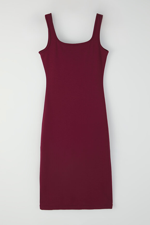 Bordo Midi Bodycone/Vücuda Oturan Örme Elbise TWOSS25EL00774 - 6