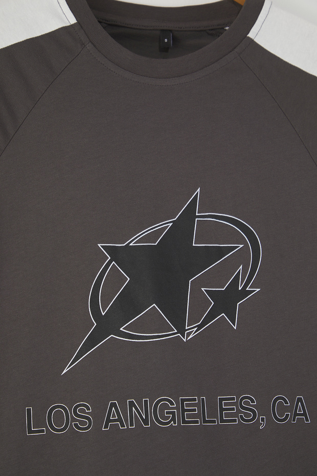 Antrasit Kolej Oversize/Geniş Kesim %100 Pamuk Renk Bloklu T-Shirt TMNSS25TS00095 - 6