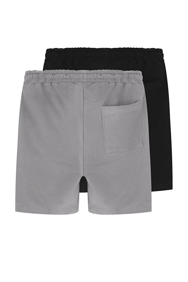 Siyah-Gri 2'li Paket Regular/Normal Kesim %100 Pamuklu Dokulu Şort & Bermuda TMNSS25SR00040 - 10