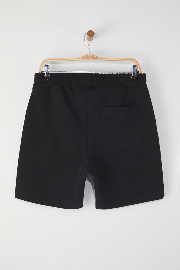 Siyah Regular/Normal Kesim Dokulu %100 Pamuklu Şort TMNSS24SR00022 - 9