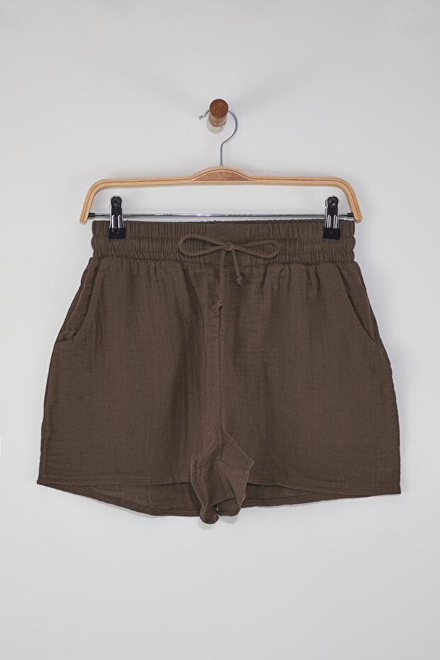 Plaj Giyim Camel Dokuma Yüksek Bel Mini Şort & Bermuda TBESS25SR00008 - 9