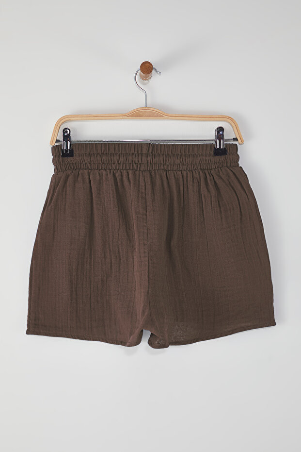 Plaj Giyim Camel Dokuma Yüksek Bel Mini Şort & Bermuda TBESS25SR00008 - 10