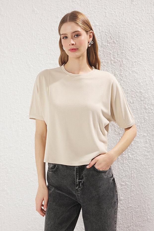Taş Relaxed/Rahat Kalıp Crop Esnek Örme Bluz TWOSS25BZ00403 - 1