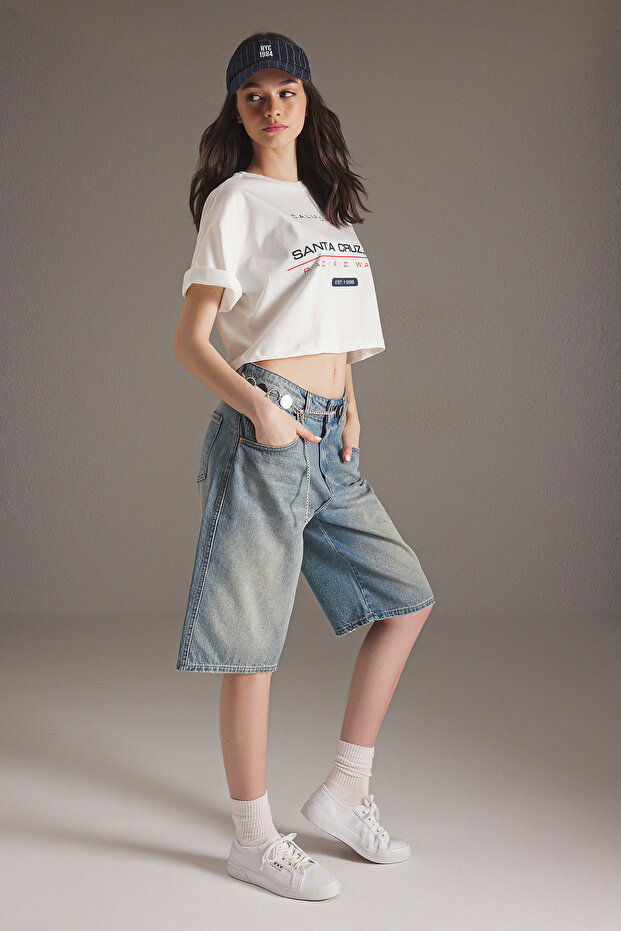 Mavi Soluk Efekt Vintage Normal Bel Denim Jorts Bermuda TWOSS25SR00150 - 1
