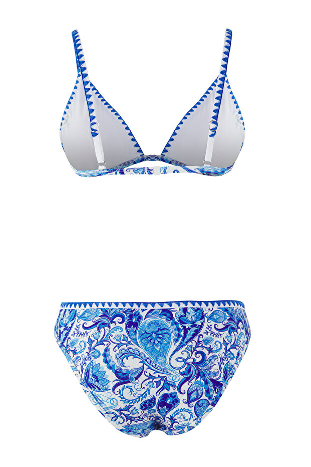 Şal Desen Nakışlı Üçgen Kaplı Regular Normal Bel Bikini Takımı TBESS25BT00179 - 6