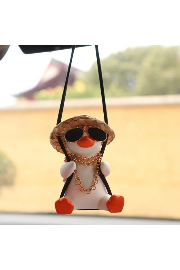 black Car Pendant Cute Anime Little Duck Swing Auto Rearview Mirror Hanging Ornaments Interior Decor