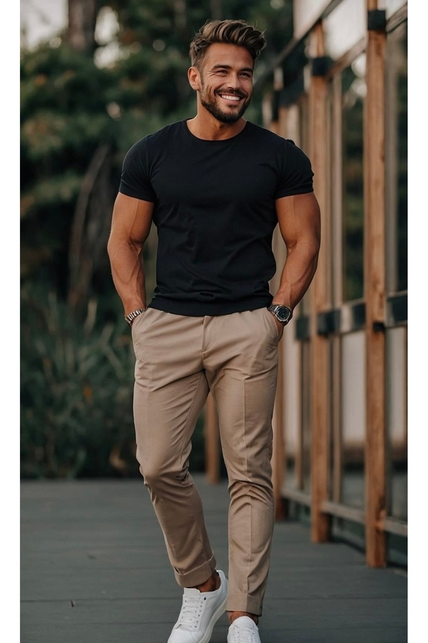 Men's Fashion Black Solid T-Shirt, Casual Quick Dry Short Sleeve Stretchy Fabric for Summer