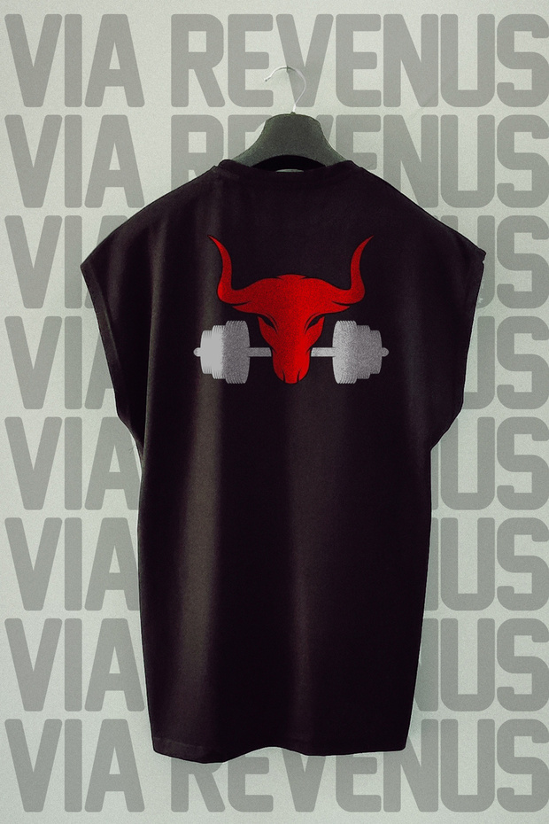 Bull Gym Back Printed Zero Sleeve Crew Neck Sports Tshirt