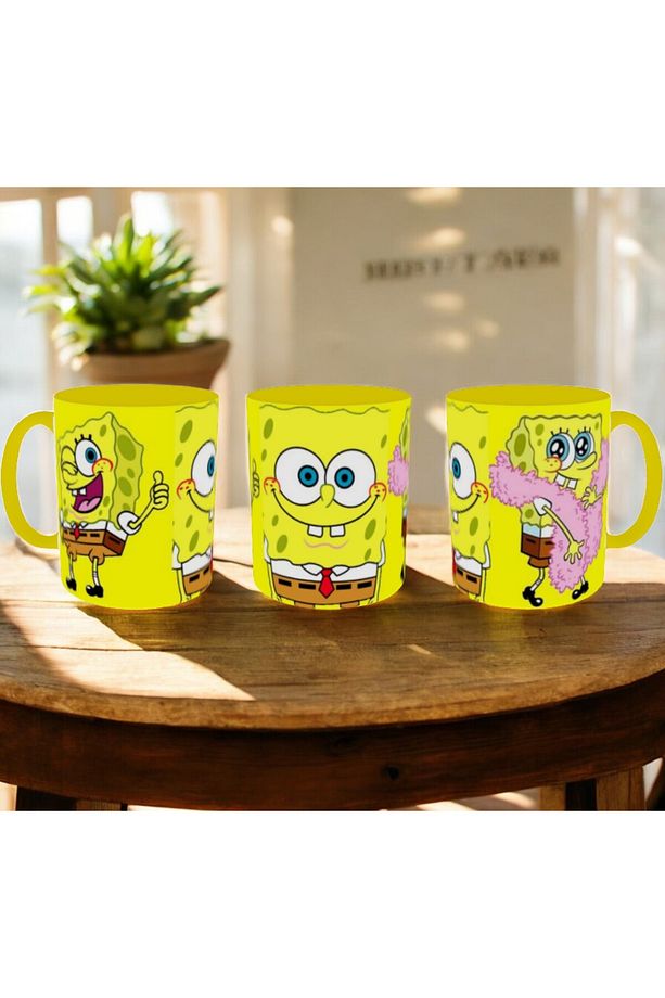 Sünger Bob Kupa Bardak Süngerbob Kupa İçi ve Kulbu Sarı - 1